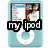 Four- with text overlays: light blue iPod, red electric guitar, swimming figure, and person resting head on hand