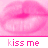 Animated pink lips forming a kissing motion with 'kiss me' text below each frame, displayed in a
