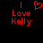 Red pixelated text and symbols on black background, with heart symbol above 'Love Kelly' text.