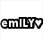 Black and white pixelated icon with lowercase 'emily' text followed by a heart symbol on a plain background.
