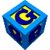 blue cubes with yellow faces displaying a dark blue 'G' on each visible side, arranged in five and six against a gray background