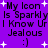 Purple background with pixelated text reading 'My Icon Is Sparkly I Know Ur Jealous :)' and white star shapes scattered throughout.