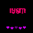 Pixelated pink text 'lysm' on black background with purple and magenta heart shapes below, two identical frames side-by-side.