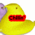 Yellow chick-shaped icon with purple wings and brown eyes, displaying sequential text changes from 'Chillin'' to 'Chillin' With My Peeps'.