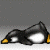 Animated penguin character in six sequential poses showing movement from lying down to standing and walking, with black body, white belly, orange beak and feet.
