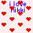 Pixelated red hearts scatter across a light pink background while blue text alternates between 'i love nikki' and 'Mlove nikki'.