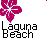 Pixelated icon featuring a magenta flower with white highlights above bold black text reading "Laguna Beach" on a transparent background.