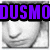 Four grayscale of a person's face with 'DUSMO' text in purple, red, blue, and pink above each