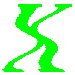 Four green X-shaped figures on a gray background, arranged in two with varying line thicknesses and pixelation