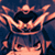 Pixelated static icon of a character with glowing orange limbs against dark blue background, featuring stylized hair and layered clothing.