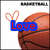 A basketball-themed animated icon with a heart symbol and changing text overlays across frames.