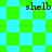 Pixelated green and cyan checkered pattern with four instances of the text 'shellb' in black pixel font.