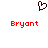 A pixelated dark brown heart symbol above two identical red text labels reading 'Bryant' on a white background.