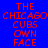 Blue background with red text reading 'THE CHICAGO CUBS OWN FACE' in pixelated font, arranged in a of three and four