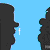 A 2x2 contact sheet of a black silhouette character against a blue background with white text, showing three distinct animation frames where the character's pose and facial expression change while holding a small object.