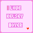 15 pink square displays sequential color changes in text: 'I LOVE KELSEY BOYER' with each word shifting from light to dark red across frames