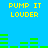 Blue background with yellow text "PUMP IT LOUDER" and green audio equalizer bars in pixelated style.