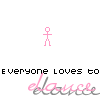 A 4x4 contact sheet of a pink stick figure animation with repeated text "everyone loves to" and "elance" in gray script, displayed on a white background with partial gray transparency at the bottom right.
