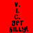 Red background with black text 'Y. I. C. get silly!' repeated in a pattern, partially obscured by white horizontal bars