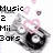 Pixelated icon with black text reading "Music 2 Mii 30rs" over a grayscale figure with pink heart-shaped particles floating above.