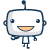 Pixelated robot icon with white body, dark blue outline, and orange mouth on gray background.