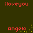 Pixelated red text 'iloveyou' and 'Angelo' on dark green background with yellow dot animations.