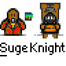 Animated contact sheet of a pixel art character in various poses with repeated text labels, showing motion frames and static states against gray background.