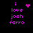 Pixelated text reads 'i love josh farro' in bright pink on black background with animated heart and starburst symbols.