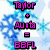 Pixelated text displays 'Taylor + Aura = BFFL' over blue snowflake background with pink and green text elements.