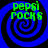 Four identical blue spiral patterns with black outlines and green text reading "pepsi rocks" on a black background.