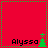 Red square icon with green dotted border, four identical each containing black text "Alyssa" and green tree symbol