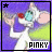 Pixelated cartoon mouse character with red nose and blue eyes holding a green object, displayed in two animation frames on purple background with 'PINKY' text at bottom.