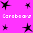 A static image with a bright pink background displays multiple black star shapes and repeated white text reading "Carebears" in pixelated font.