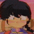 Pixelated anime-style character with black hair and glasses, wearing a purple and orange outfit, positioned next to a black background with white text.