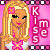 Pixelated cartoon girl with blonde hair and pink flower headband, wearing white wings and pink bow, against pink background with 'kisses' text.
