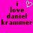 A bright pink background displays pixelated text reading "i love daniel krammer" with a white heart symbol replacing the word "love" in one view.
