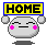Two pixelated cartoon characters with gray bodies and pink cheeks, each holding a yellow sign reading 'HOME' in black or red text.