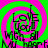 A static image with bright green and pink concentric circles, displaying repeated text "LOVE YOU" and "WITH ALL MY HEART" in black pixelated font.