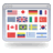 Static pixel art of a computer monitor displaying a grid of national flags in a 4x5 arrangement with a light gray border.