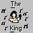 Pixel art icon of a figure with dark hair holding a microphone, surrounded by musical notes, with partial text 'The' above and 'King' below on a gray background.