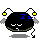 Pixelated black character with yellow antennae lights, blue 'Zz' text above head, closed eyes, and a single tear on gray background.