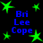 Green star shapes and blue text reading "Bri Lee Cope" on a black background, with no visible motion.