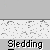 Pixelated figure in yellow jacket and white head on red sled, sledding on gray background with white speckled snow layer, text "Sledding" below.