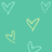 Pixelated heart shapes in light yellow and white float over a teal background with the text 'ben' in black pixelated font.