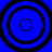 Four concentric black rings on a solid blue background, arranged in a with no visible animation changes