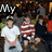 Group of people in a photo with text "My" on left and "My Boys" on right, showing a cropped version of the same image.