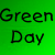 Green background with text 'Green Day' and 'ROCKS', yellow smiley faces, black hair, sunglasses, and hand gestures