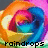 A colorful pixelated rose with swirling rainbow hues, featuring text overlays that change across frames.