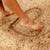 A four- shows a foot drawing in sand, text "matt" with heart symbol, and date "11/11" on colored backgrounds