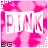 A 6-frame animated contact sheet showing a pink-themed icon with fragmented text and floral background, each frame displaying different letter segments against a pixelated pink backdrop.
